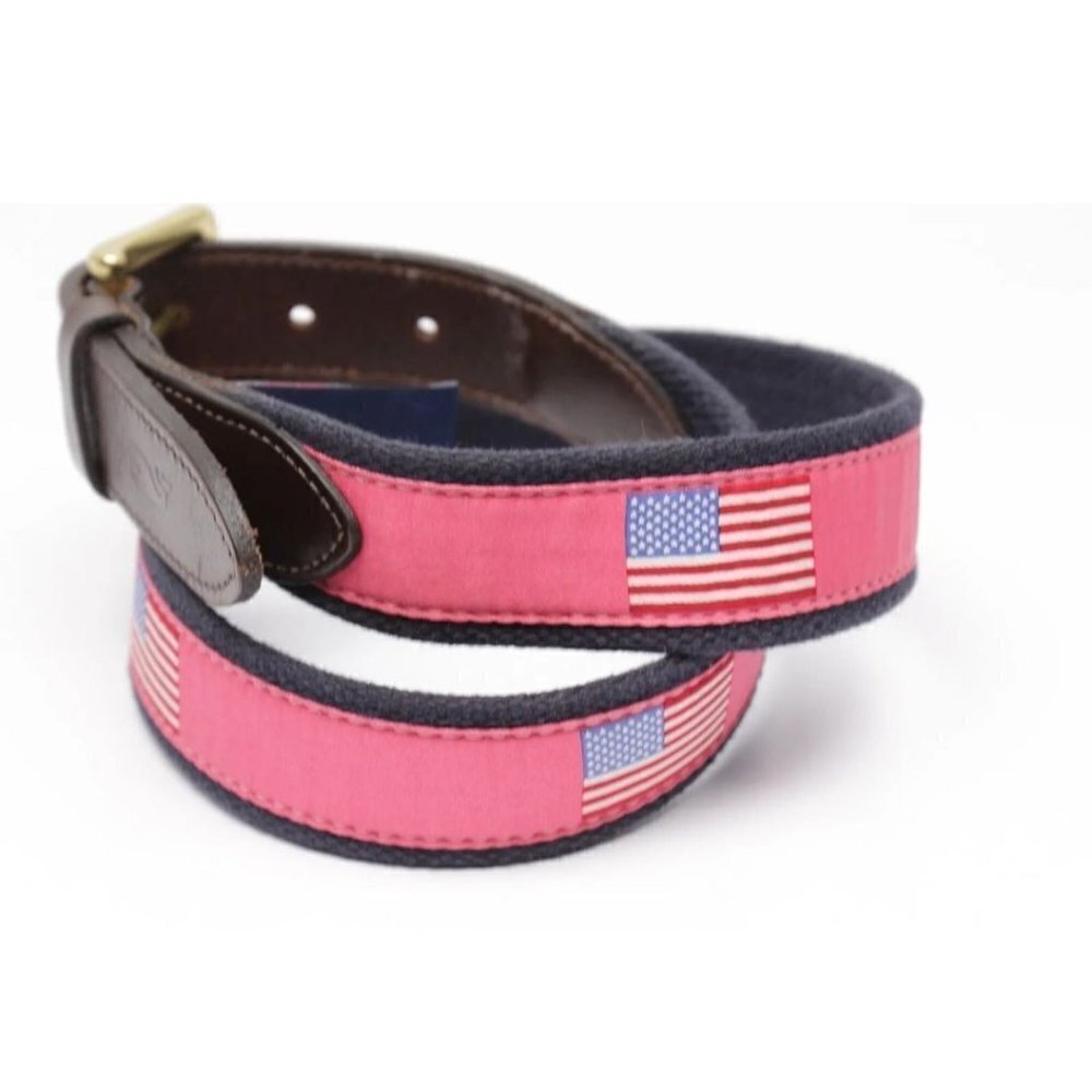 Vineyard Vines American Flag Leather Belt Size 30